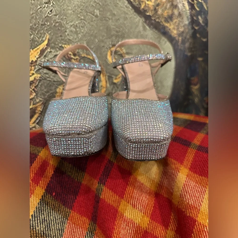 NWOT MIX No. 9.5 rhinestone crystal platform heels shoes with ankle strap